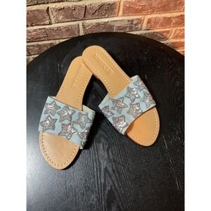 Luxury‎ Mystique Star Sequin Embellish Light Blue Denim Slide Sandals Women's 7